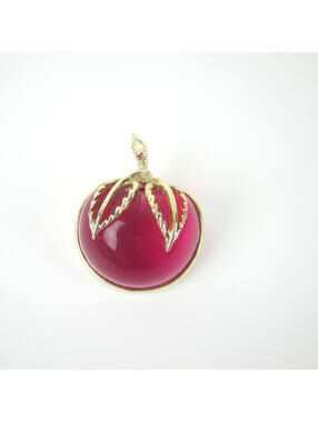 Vintage Sarah Coventry Red Apple Lucite Jelly Belly Brooch Pin Gold tone 1970s